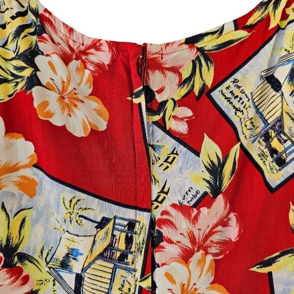 70s Villager Liz Claiborn Hawaiian Shift Dress Rayon Sleeveless Womens M Red - Picture 8 of 9